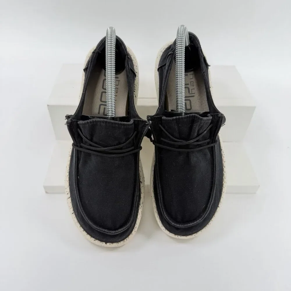 Hey Dude Wendy L Black Canvas Speckled Sole Slip On Loafers Shoes Size 8